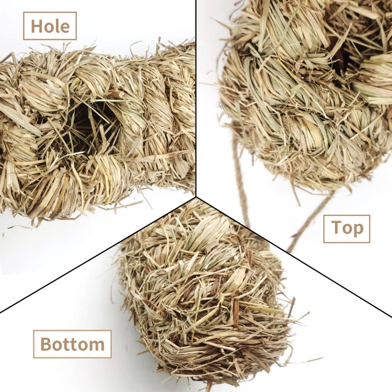 Hamiledyi Hanging Grass Birdhouses Bird Houses for Outside Bird Roosting Pocket Songbirds House Grass Bird Hut Outdoor Shelter for Birds Hanging Bluebird Houses with 3 Holes - Image 4